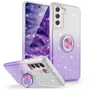 TJS Phone Case for Samsung Galaxy S22 Plus Case, Two Tone Shinny Glitter Metal Ring Magnetic Support Kickstand Cover (Purple)